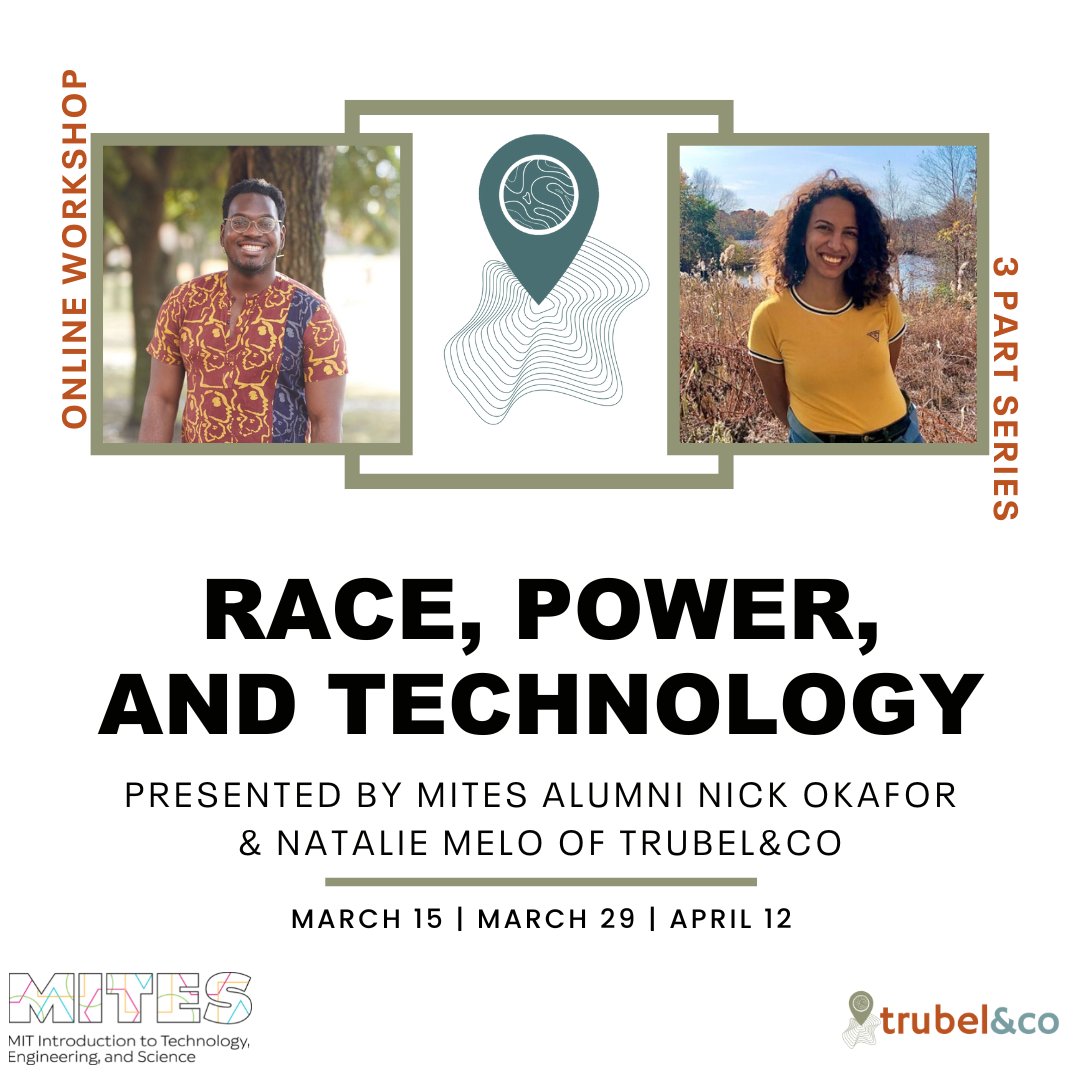 MITESatMIT's tweet image. Join us for Part 2 of Race, Power, &amp;amp; Technology on Weds, 3/29! In this online workshop, we explore the intersections of technology, race, &amp;amp; power together, &amp;amp; delve into issues such as biased algorithms &amp;amp; the use of personal data for profit. RSVP: forms.gle/b1NBw8Qaf2URY8…
