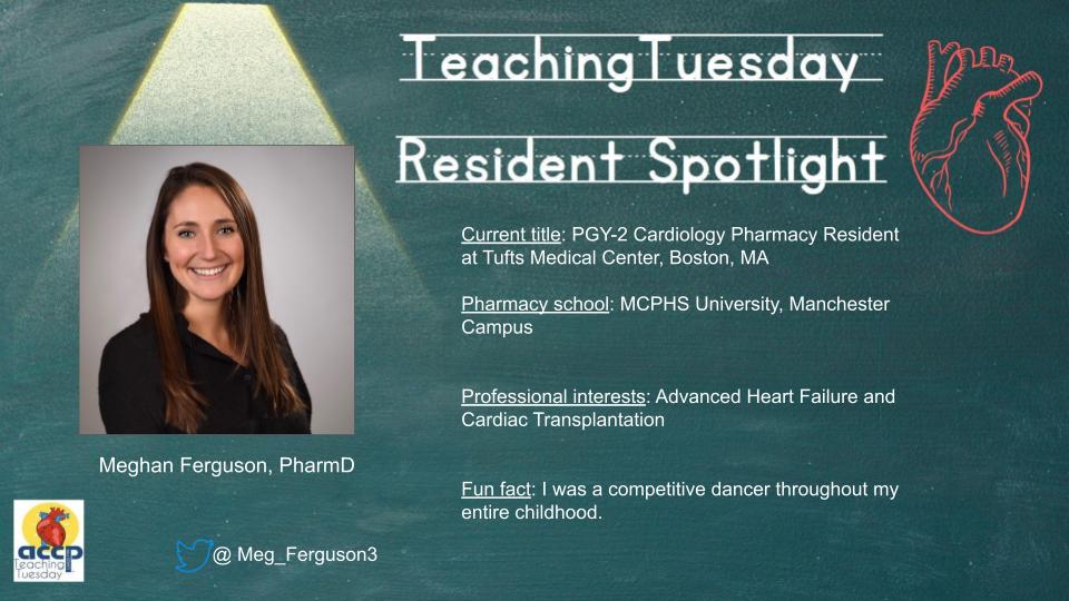 ACCP Cardiology PRN (@accpcardprn) on Twitter photo Not only is <a href="/Meg_Ferguson3/">Meghan Ferguson</a> a fabulous PGY-2 Cardiology Pharmacy Resident <a href="/TuftsMedicalCtr/">Tufts Medical Center</a>, she is a ๐๐ and Giant Cell Myocarditis extraordinaire! Tune in next week for her #teachingtuesday ! Not only is <a href="/Meg_Ferguson3/">Meghan Ferguson</a> a fabulous PGY-2 Cardiology Pharmacy Resident <a href="/TuftsMedicalCtr/">Tufts Medical Center</a>, she is a ๐๐ and Giant Cell Myocarditis extraordinaire! Tune in next week for her #teachingtuesday !