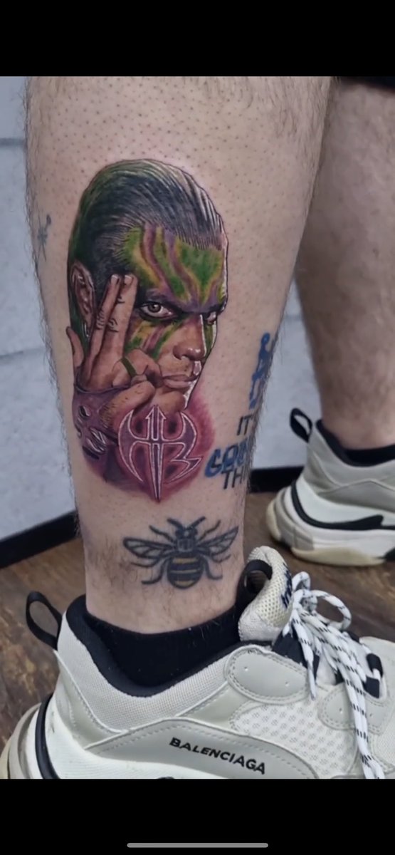 ThePigeonSing's tweet photo. New addition!! Absolutely love it! @JEFFHARDYBRAND will forever be a part of me 🪜🎉 #wwe #WrestleMania #jeffhardy #tattoo #tattooart #wrestling https://t.co/OfEgsuQn6y