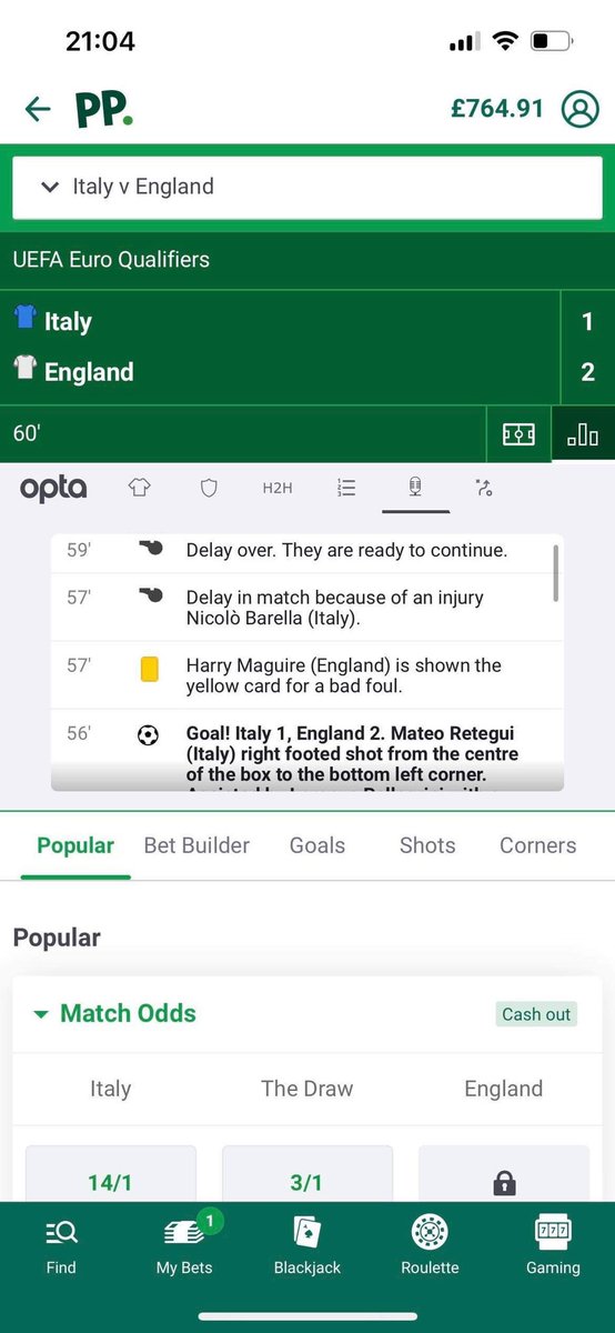 Sirdaz94's tweet photo. @paddypower surely a Maguire foul in the build up to the Italy goal? He was carded for it and you even stated it yourselves? https://t.co/Cjwg5xPq6N