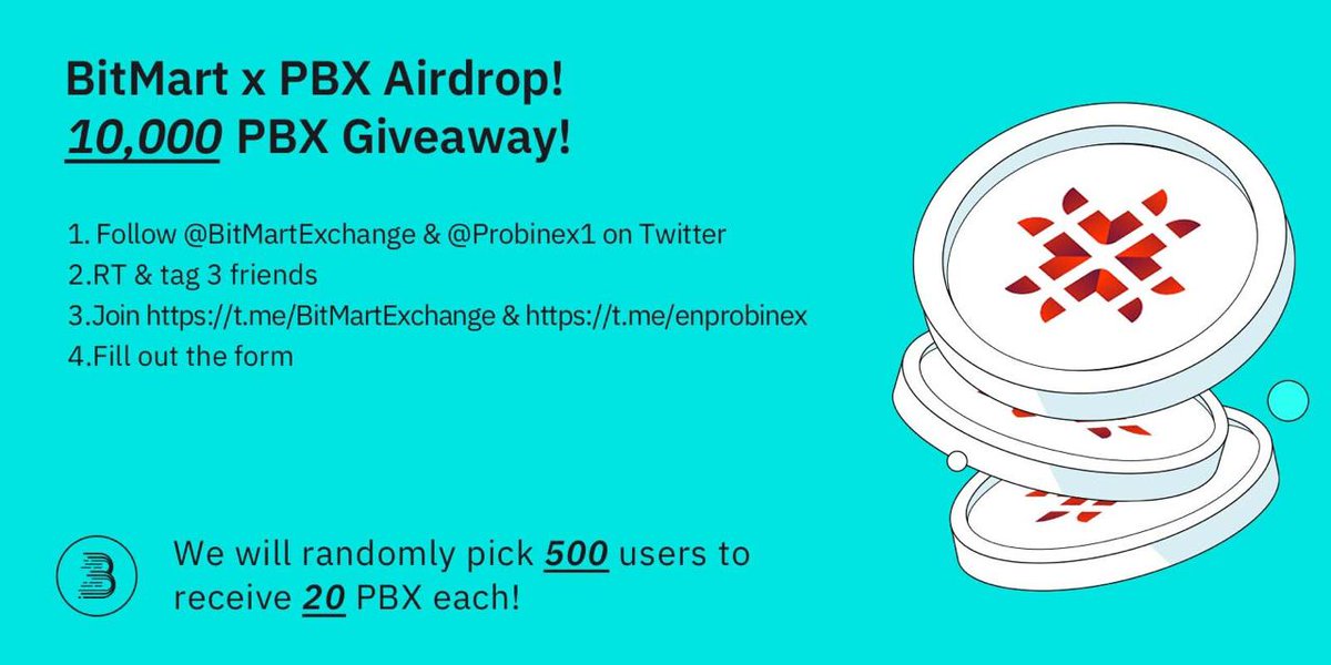 @coingecko Looking forward to @BitMartExchange and @Probinex1 #airdrop you stand a chance to earn 20PBX tokens. 
@CRC_Crypto @PreciousAniefi4  Join the probinex community and bitmart community for more details 

t.me/enprobinex 

#stayking #Crypto #altcoin #probinex #bitmart