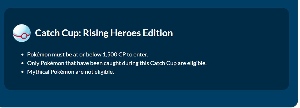 pvpoke's tweet photo. Nevermind, as people have pointed out the end of season Catch Cup only allows Pokemon that were caught in the last week—a format that no one will be able to play when it drops. Good luck on the G-fisk hunt anyhow! https://t.co/5dkAKiS4ky
