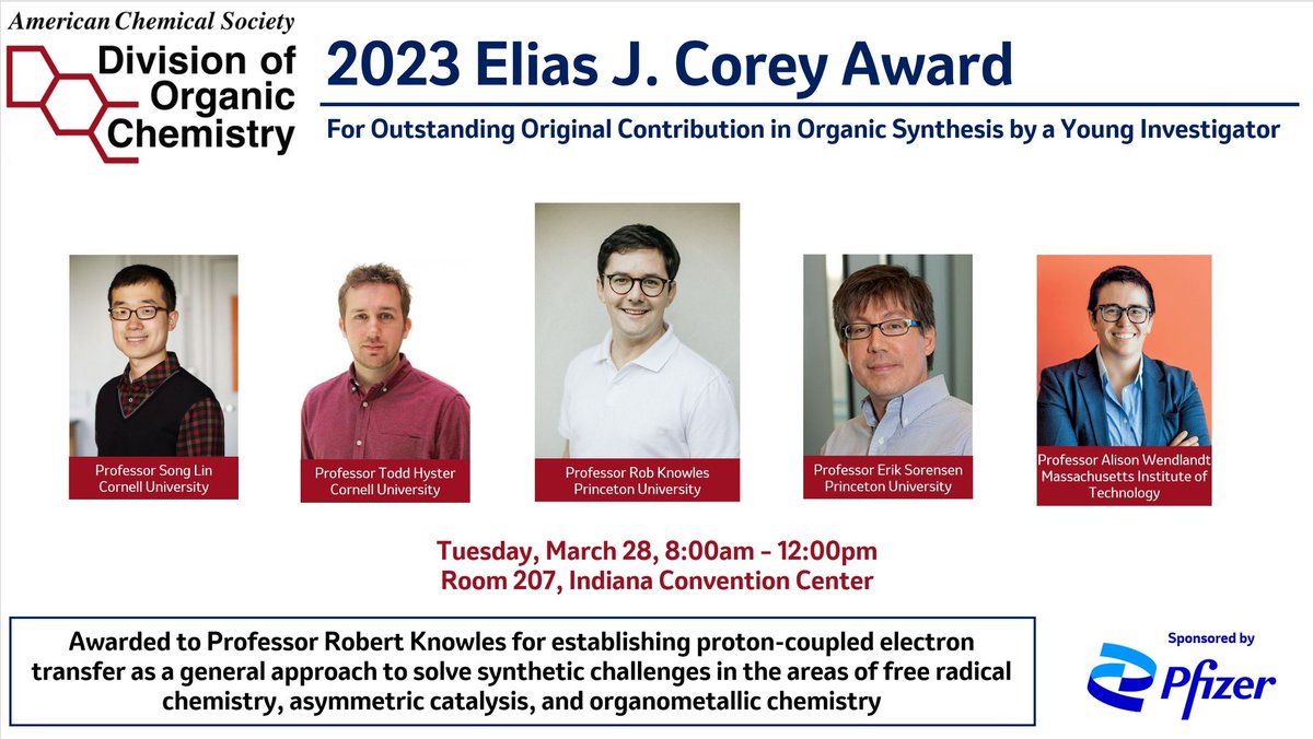 Steven Silverman (@asymtmm) on Twitter photo Congrats to 2023 Corey Award winner Rob Knowles! Come by room 207 on Tuesday morning at #ACSSpring2023 for the award symposium, also featuring talks from <a href="/songlin_chem/">Song Lin</a> @HysterLab <a href="/AlisonWendlandt/">Alison Wendlandt</a> and Erik Sorensen. <a href="/ACSorganic/">ACS Organic Division</a> Congrats to 2023 Corey Award winner Rob Knowles! Come by room 207 on Tuesday morning at #ACSSpring2023 for the award symposium, also featuring talks from <a href="/songlin_chem/">Song Lin</a> @HysterLab <a href="/AlisonWendlandt/">Alison Wendlandt</a> and Erik Sorensen. <a href="/ACSorganic/">ACS Organic Division</a>