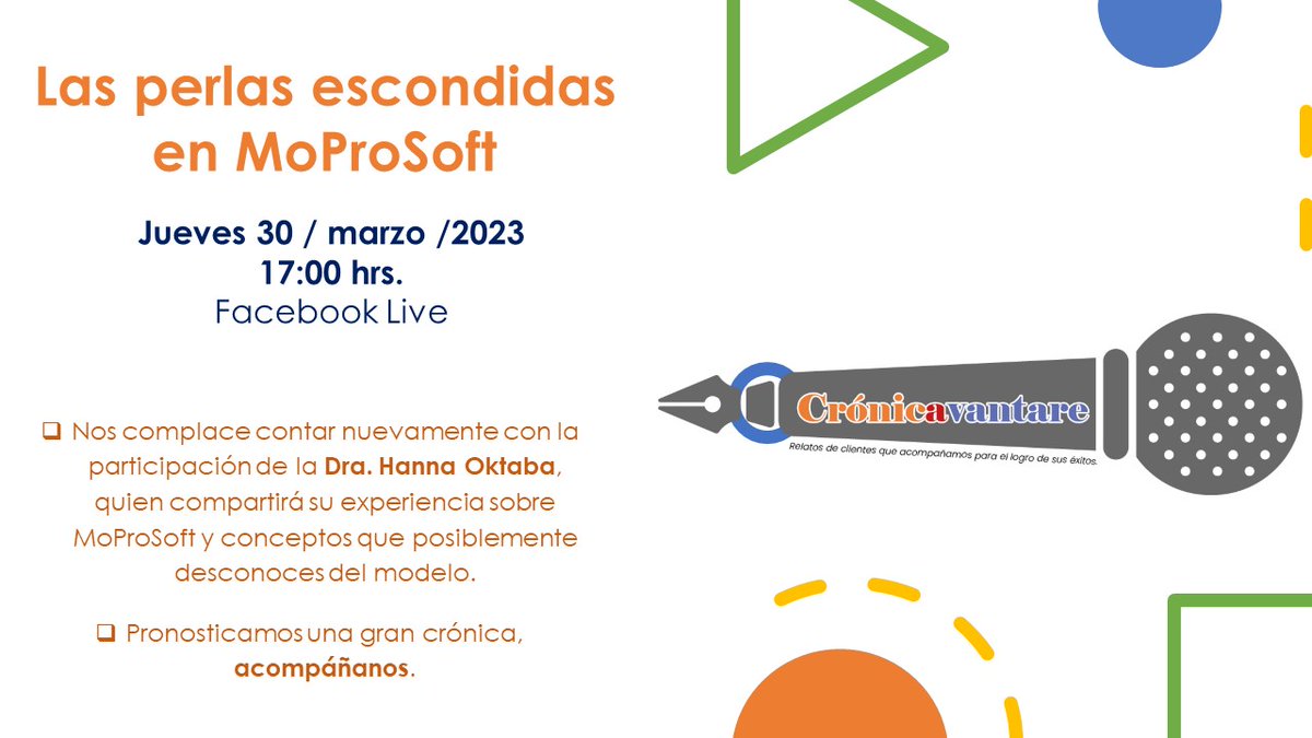 avantaremexico's tweet image. 🤯¡Ya está por llegar nuestro segundo capítulo de Crónicavantare!

😲Y ¿qué creen? Regresa la Dra. Hanna Oktaba para continuar con la increíble plática que tuvimos hace tiempo.

🔴FacebookLive: ow.ly/jkwL50Nij0z

#MoProsoft #Perlas #Procesos #CMMI #Conceptos #Online