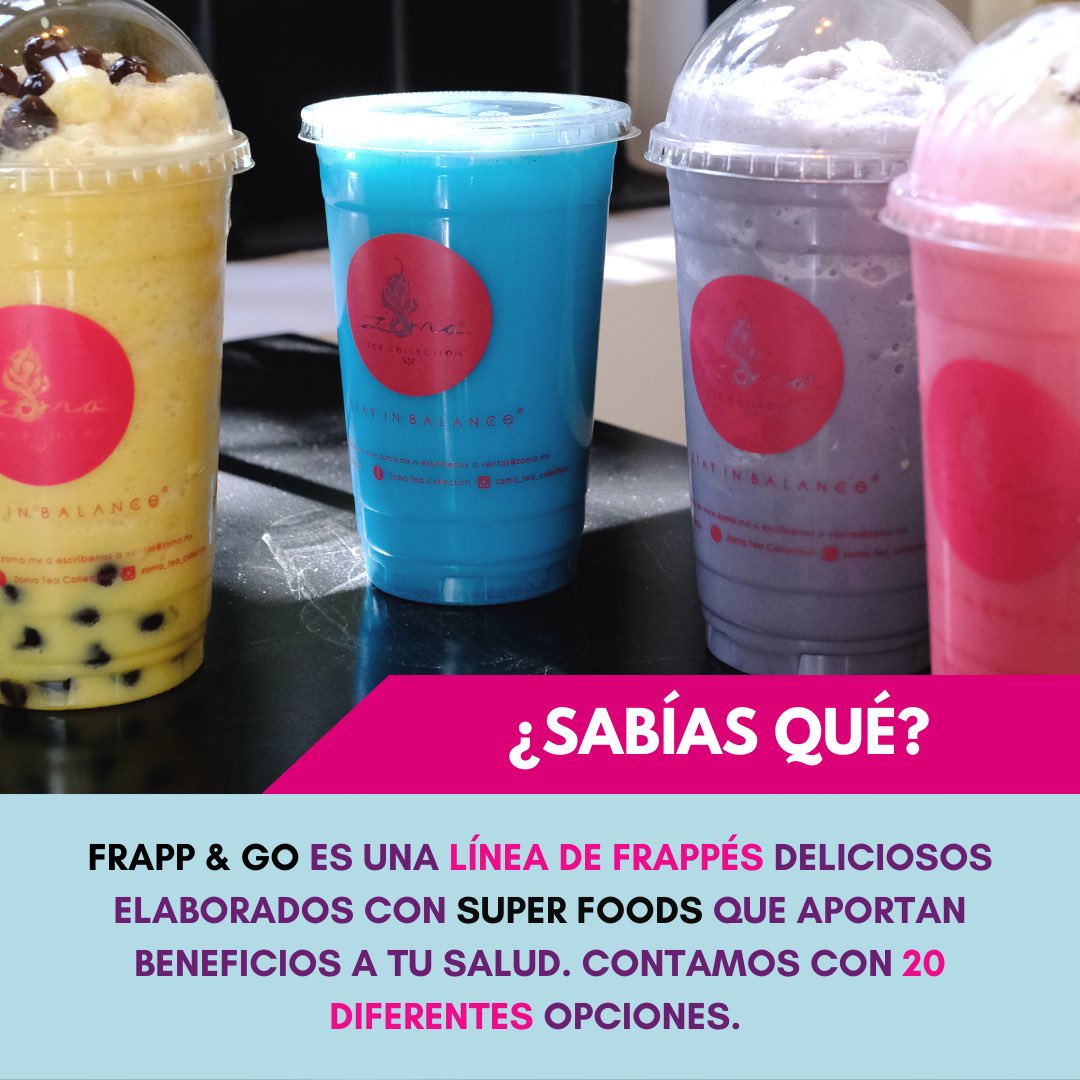 Hoy antes de terminar tu día ven a probar nuestra barra Frapp &amp; Go “Bubble Teas”, contamos con una increíble variedad de Zomas con increíbles beneficios, deliciosos sabores y con opción de añadirle tapioca. 🤩💓🍵🫶🏻