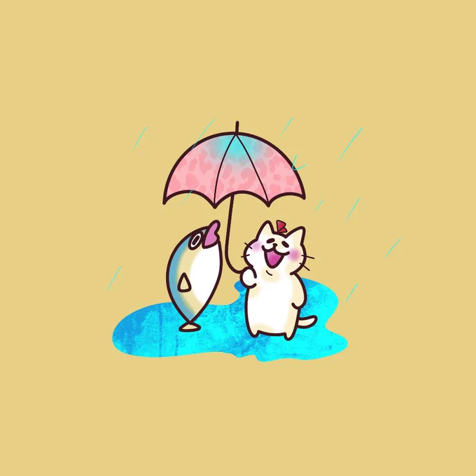雨は雨で良いですよね!4月に向けてソワソワする心が落ち着きます!#イラスト #猫イラスト 