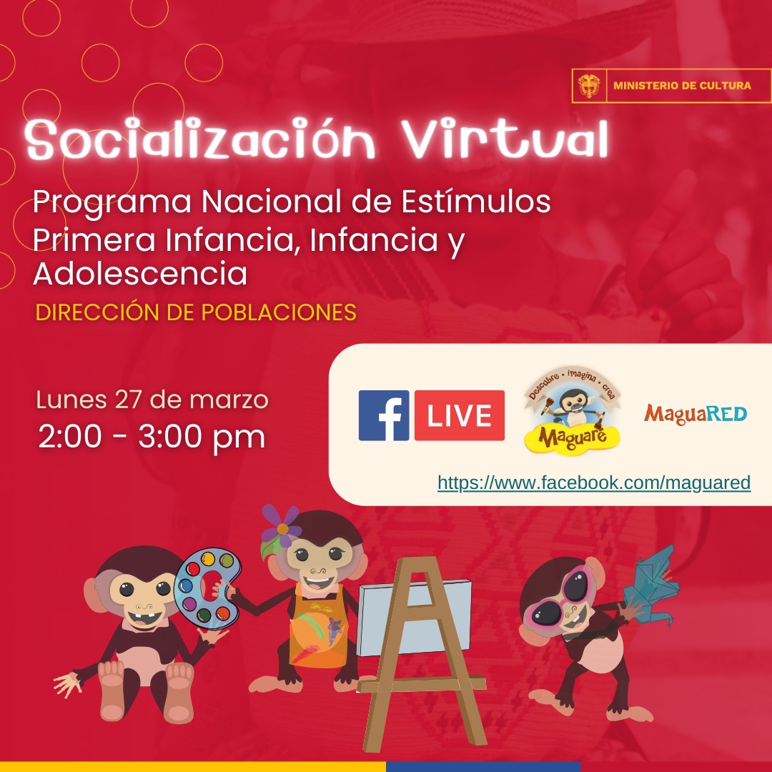 El lunes 27 de marzo, desde nuestra pág. de FB, el Equipo de #PrimeraInfancia de la <a href="/dirpoblaciones/">Dir. Poblaciones</a>, compartirá con la comunidad de <a href="/MaguaRED/">MaguaRED y Maguaré</a> las convocatorias que hemos preparado para el Programa Nacional de Estímulos 2023. 
Plazo hasta el 3 de abril. 
<a href="/mincultura/">MinCultura Colombia</a>
 #MiCasa