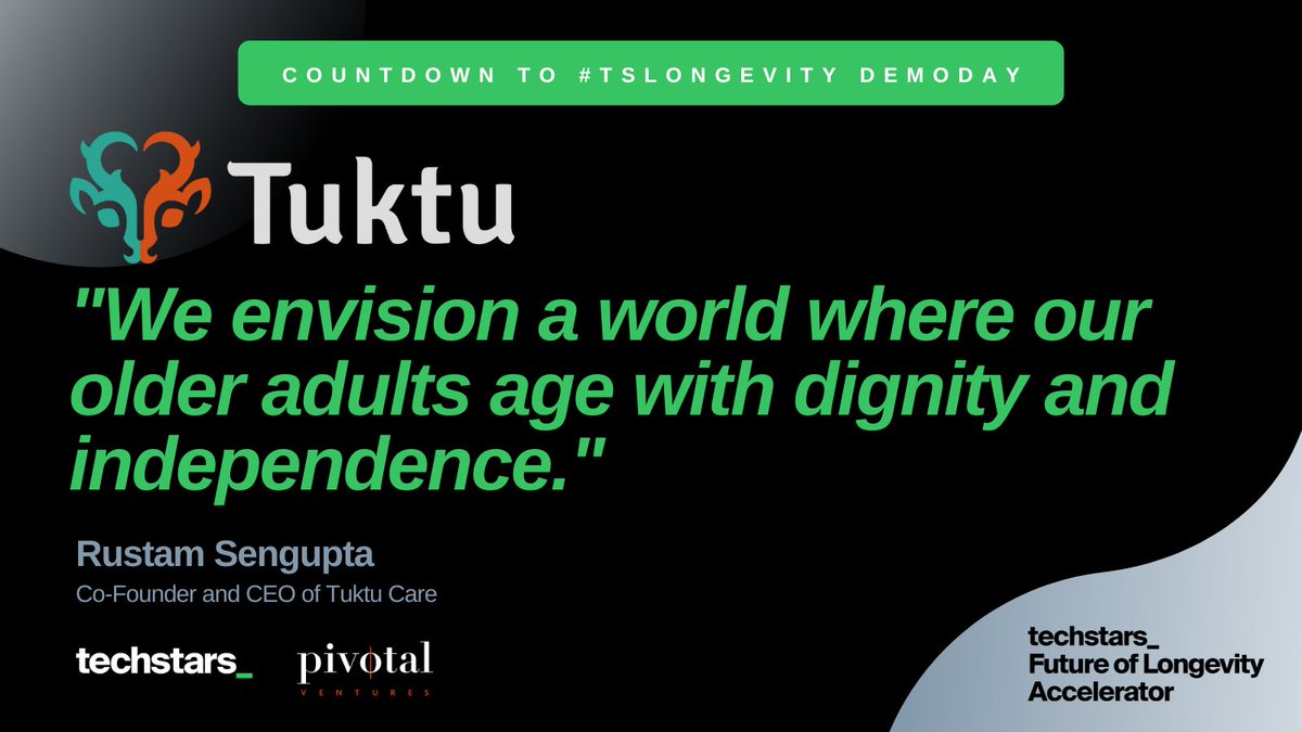 Today we are 7 (week)days away from the #TSLongevity Investment Summit and DEMO DAY! We will feature one company per day leading up to this event!

Today is <a href="/CareTuktu/">Tuktu Care</a>. Join us on April 3 to hear more.

Register here - tsta.rs/bWS650NqLp9

<a href="/Techstars/">Techstars</a> <a href="/pivotalventures/">Pivotal Ventures</a>