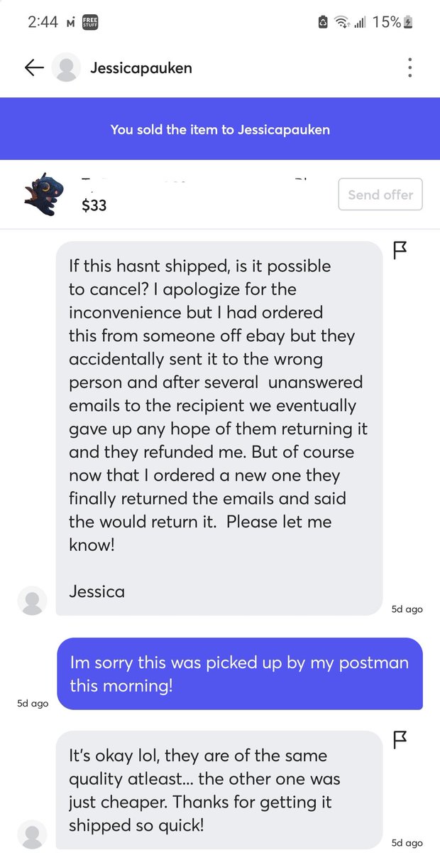 NoViMomma's tweet photo. @mercari_app Terrible seller protection! Buyer clearly stated she didn't want purchase cause she found one cheaper. Then she made up a "factory defect" and was automatically approved for a refund. W/raised shipping/seller fees, you're starting to be an eBay jr (with less profit) https://t.co/DnJb2WWSJi