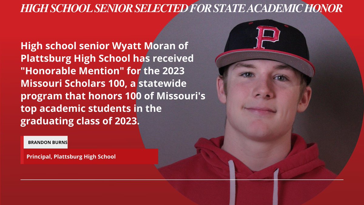 PlattsburgHS's tweet photo. Congrats to our own Wyatt Moran for being recognized for his outstanding academic accomplishments. A great honor for a great kid. Nice work sir! 🫡 https://t.co/7OuscjnB6j