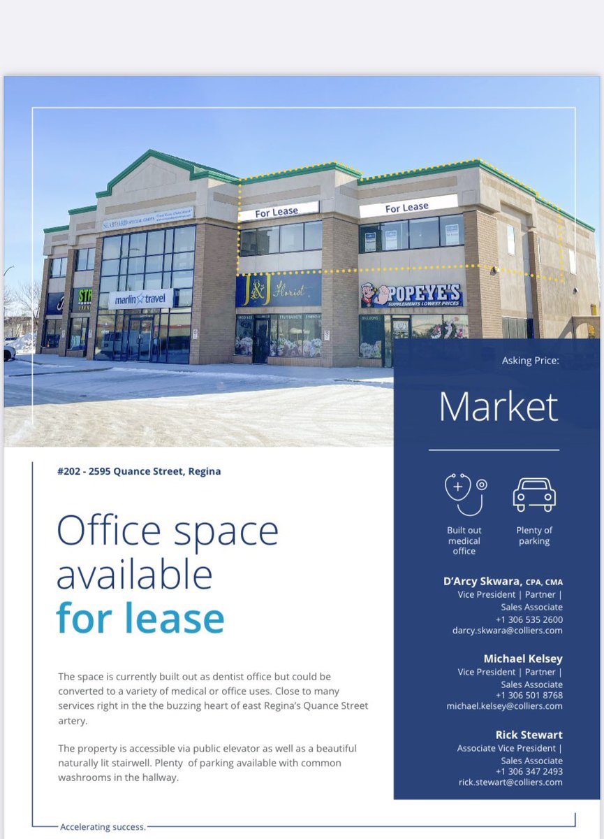 Propert45465325's tweet photo. Last space at East Landing! Ample parking, professional space, great view of Quance St. Contact Rick Stewart at Colliers (306-540-4746) for more info. https://t.co/XSOCNEiIPm