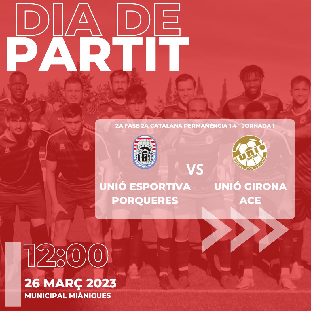 UEPorqueres_'s tweet photo. 2a CATALANA

⚔️ UE Porqueres - Unió Girona ACE
🏆 2a Fase 2a Catalana Permanència 1.4  - Jornada 1
⏱ 12:00 - 26/03
🏟 Municipal de Miànigues
💪 Inicia la fase de permanència 2a Catalana!

SOM UEP!!! 💪🏾🔴⚪️

#somuep #uep #juntsmesforts #2acat1a https://t.co/M5OCc7AQEF