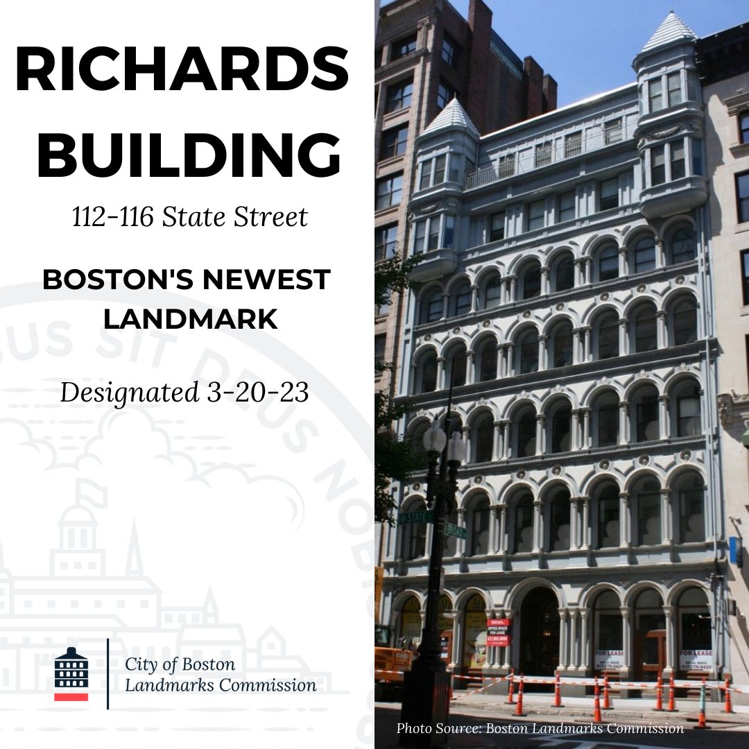 BostonLandmarks's tweet photo. Introducing, Boston's newest protected landmark, the Richards Building (112-116 State Street). To read this study report and many more, visit https://t.co/SaAXt6jEon

#boston #blc #bostonlandmarks #bostonlandmark #downtown #historicpreservation https://t.co/anzfhcP9Q6