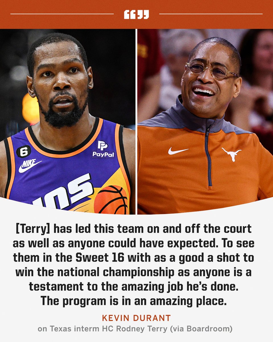 espn's tweet photo. KD gives Rodney Terry his flowers 👏 @TexasMBB https://t.co/Y5ZUJKrAXZ