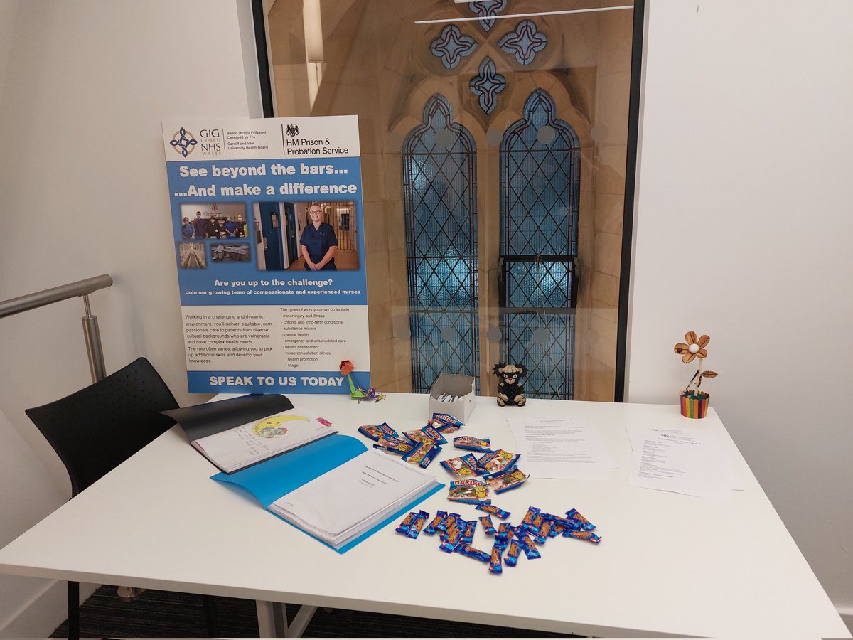 All set up ..pop in to see us to discuss healthcare jobs in the Cardiff Prison.  A great team to work with 👌  #cardiffandvaleuhb  <a href="/Gidmaro1/">Rachel Gidman</a> <a href="/SuzRankin/">Suzanne Rankin</a> #NHSJobs