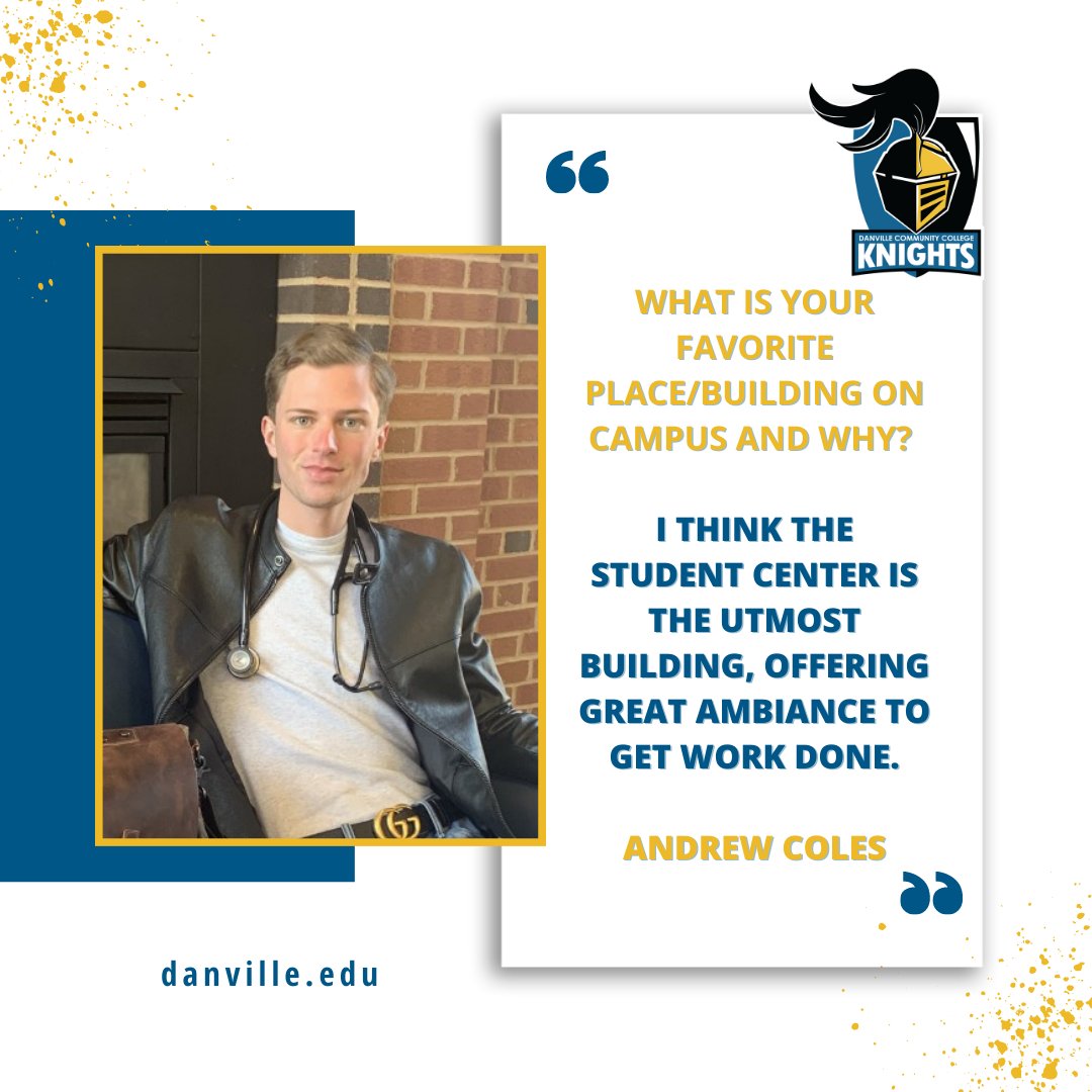 DCCPR's tweet photo. We love to hear from our students π£
Check out what nursing student, Andrew Coles, says is his favorite place on campus! π
#DCC #DanvilleCommunityCollege #DCCKnights #DCCPR #DanvilleVA #DCCStudents #GoKnights https://t.co/QvZ7igh0Xj