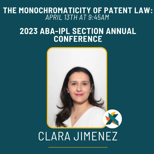 iplawfoundation's tweet photo. Join FADIPL Trustee Clara Jimenez for the “Monochromaticity of Patent Law” session on April 13th at 9:45am! Join as Jimenez and panelists discuss the importance of representation and diversity in the IP law field.  Learn more: https://t.co/xMl1yd6fx1 https://t.co/1i9wlBe11V