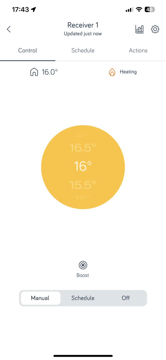 Cadodgson's tweet photo. @HiveHelper my hot water schedule is fine but my heating schedule says is not being I got into the app and change but it just reverts back, my thermostat says it’s using the schedule ! I’ve just checked the app says not in use but temperature has dropped below my target and the heating is on https://t.co/Q4C3jhafmU