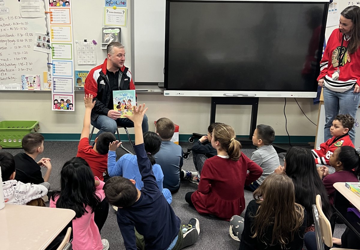 Today is a <a href="/NHLBlackhawks/">Chicago Blackhawks</a> takeover at <a href="/CowlishawKoalas/">Cowlishaw Elementary School</a> as part of <a href="/jerseymikes/">Jersey Mike's Subs</a> Month of Giving, supporting Chicagoland schools. Thank you to the Chicago Blackhawks for making this an amazing day for our students! <a href="/CarlosGAzcoitia/">Carlos Azcoitia</a>
