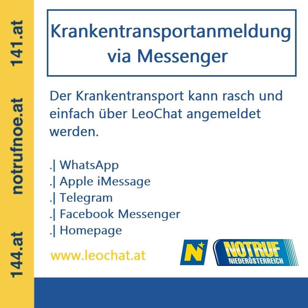 notrufnoe's tweet photo. Nutzen Sie auch unseren Live-Webchat via https://t.co/vLCPGigCAv oder unsere anderen Kanäle! #leochat #leitstelle #kommunikation #krankentransport #nextgencommunication 
WhatsApp
Apple iMessage
Telegram
Facebook Messenger
Instagram
Viber https://t.co/3qjJTGF8Od