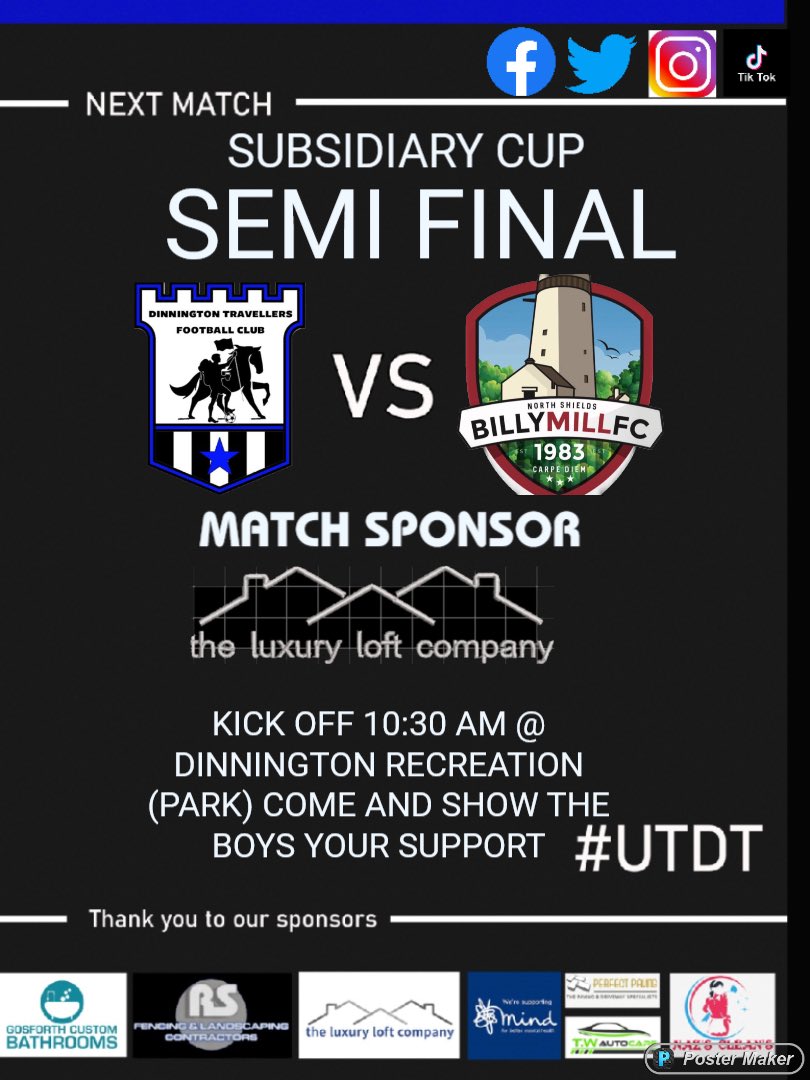dinnyvillageFC_'s tweet photo. BIG GAME SUNDAY 

Tough game but a game we are looking forward too. We face North Shields Billy mill in the semi finals, Billy mill a league above but the lads looking forward to the challenge ahead #UTDT #CDSFL https://t.co/HVxhttCIql