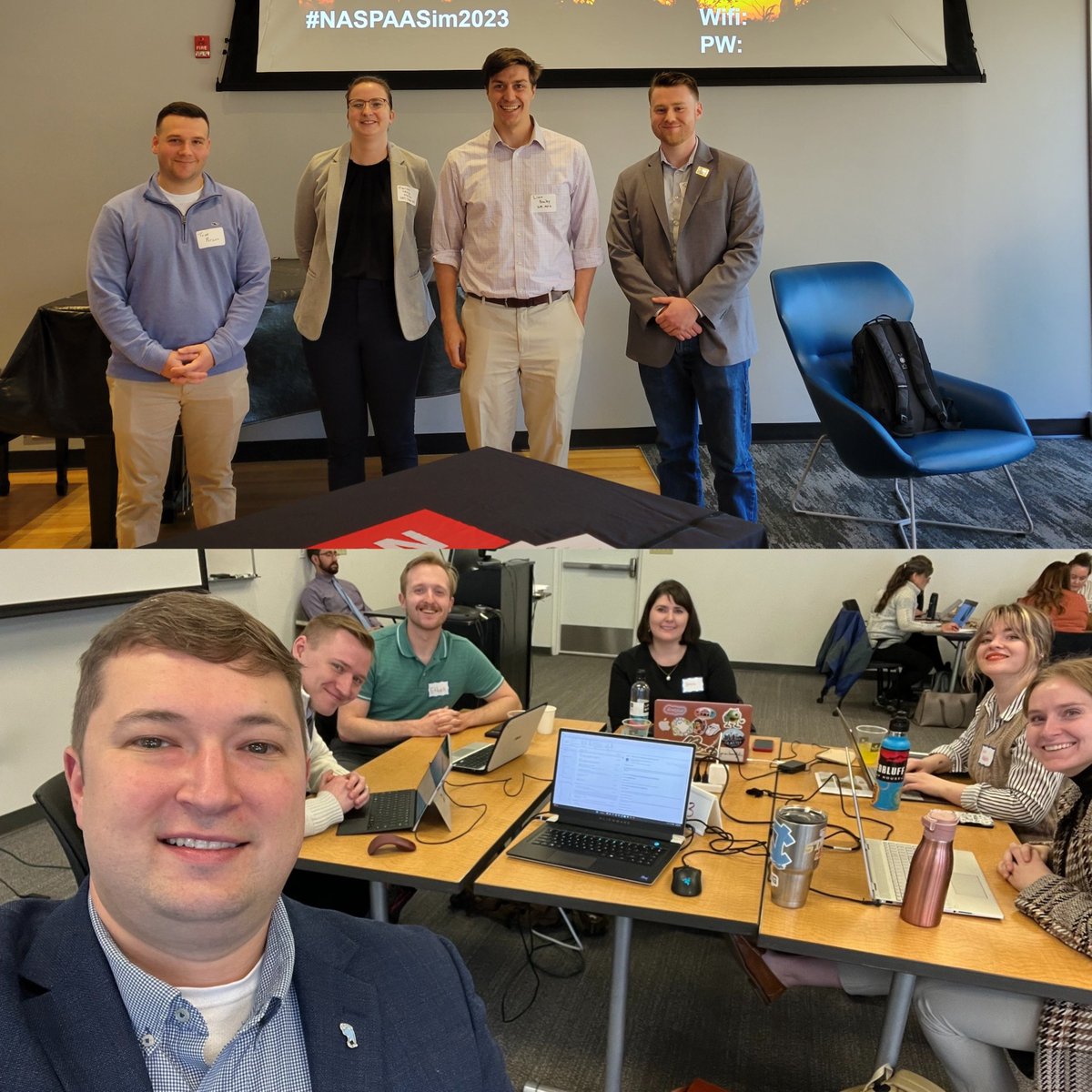 UNCMPA's tweet photo. Current #uncmpa students Eugene Bradley, Liam Brailey, Mariah Canup, Melissa Cordell, and Thomas Persico participated in the 2023 @naspaa Student Simulation Competition! A special congratulations to Mariah and Eugene for moving onto the international competition. #mpastudents https://t.co/uM3Otj6ZJu