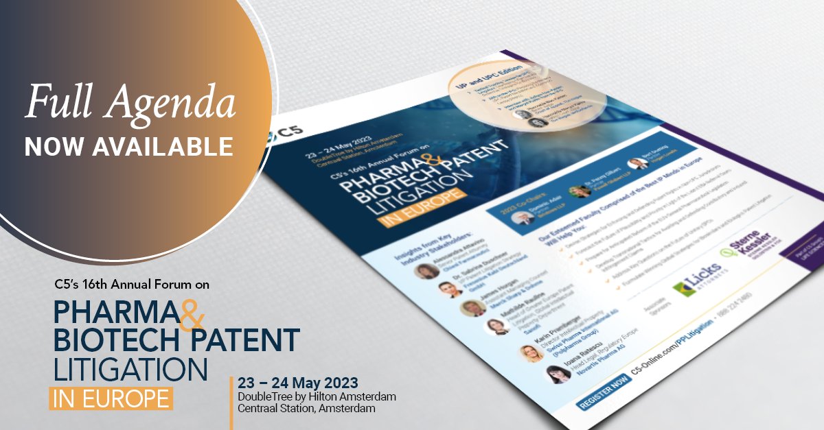 Read our Full Agenda NOW!

Join interviews with Judges from the UPC, Tactical Training Sessions, and more, at this year's Forum on Pharma &amp; Biotech Patent Litigation in Europe.

Download our full schedule now: bit.ly/40ovHFQ

#C5Confernces #Biotech #PatentLitigation
