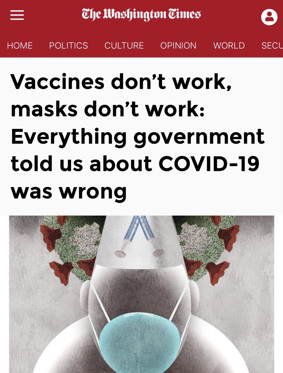 The Washington Times: Vaccines don’t work, masks don’t work: Everything government told us about COVID-19 was wrong. washingtontimes.com/news/2023/mar/…