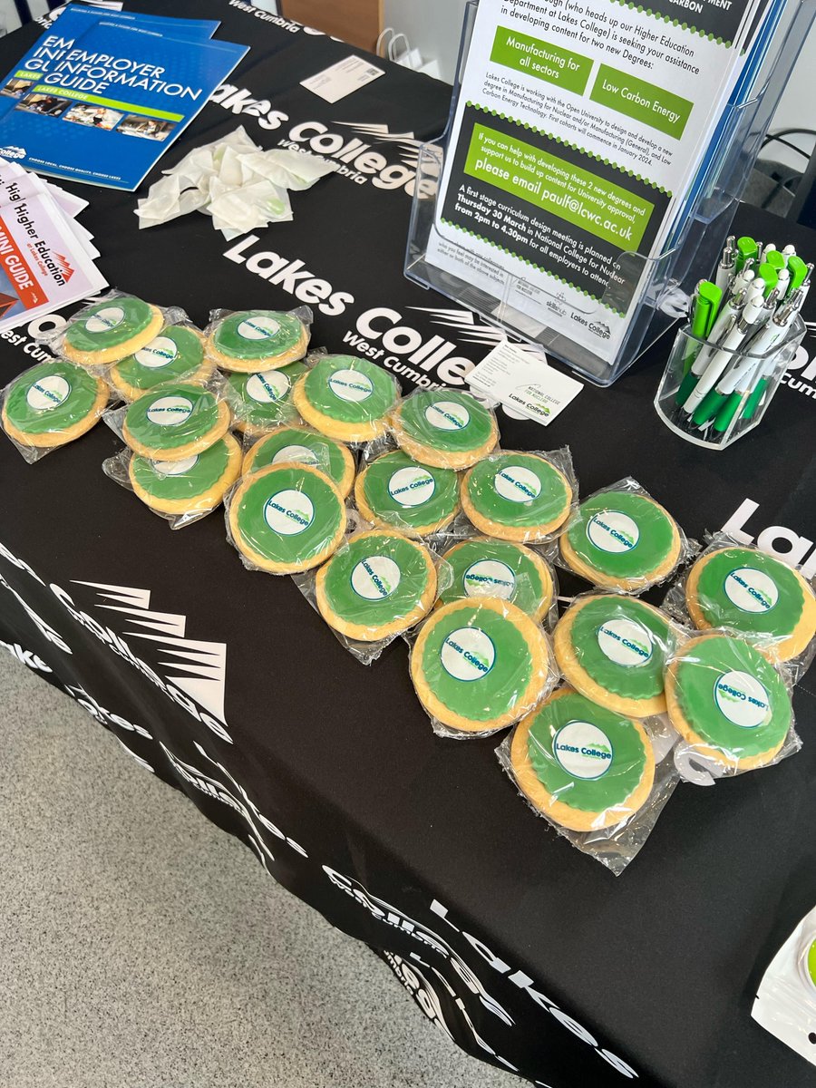 lakescollege's tweet photo. Our Sales team have been out and about promoting everything Lakes College has to offer at events organised by @WiNuclear, @becbc and @carlisleambass.

Thank you to our catering students who produced college branded biscuits to take along and share with guests to promote. https://t.co/4dd0zjrobP