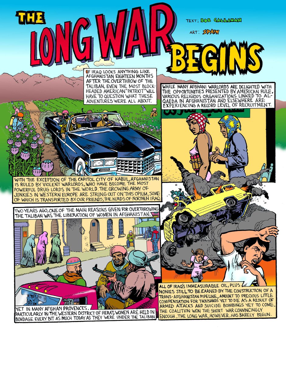 As we memorialize the 20th anniversary of the US invasion of Iraq, it’s worth sharing this prescient comic done by Spain Rodriguez &amp; Bob Callahan.

Watch the documentary!
Bad Attitude: The Art of Spain Rodriguez
amzn.to/3WSwgpg
Please rate &amp; review!