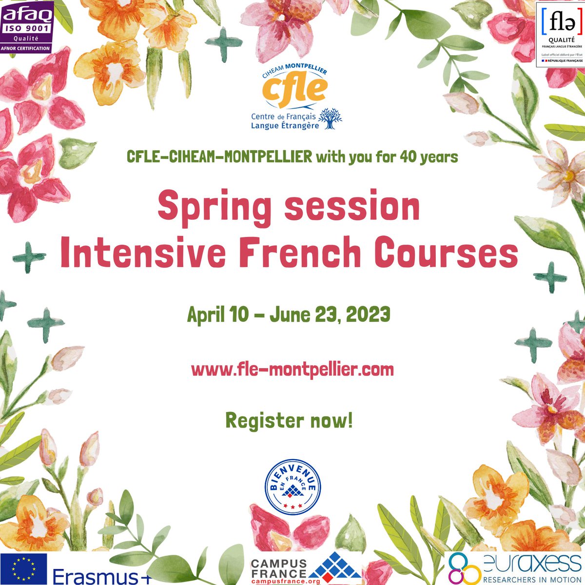 CIHEAMIAMM's tweet photo. Back to #French #intensive courses 🙆♂️🙋♂️ with the CFLE-CIHEAM Montpellier 🇫🇷
🌺 Spring session from April 10 till June 23, 2023
💬 all levels
📅 From 2 weeks till 10 weeks
⏲️ 9h, 15h or 20h a week
➡️https://t.co/h5v6DP7fWQ
#CIHEAM #LearnFrench #Frenchcourses #apprendreFR #français https://t.co/XhmSSIuzMO