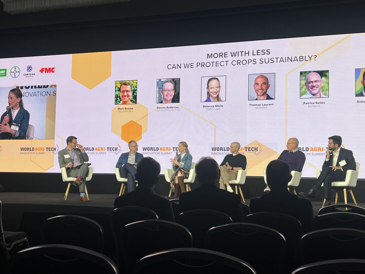 We're still on a conference high from #WorldAgriTech last week! Throwback to our CEO, <a href="/Rebecca_L_White/">Dr. Rebecca L. White 🇺🇦👩🏼‍🔬</a> , discussing "Can We Protect Crops Sustainably" with leaders from other Agriculture Companies shaping the future of farming!

#agriculture #sustainability #cropprotection