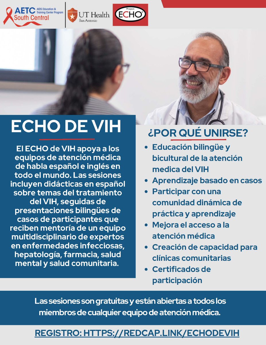 Our bilingual HIV ECHO collaboration with Clinica de Familia in the Dominican Republic & @UTHealthSA @UTHSA_AETC  starts a new season today! Join us if you're interested in #HIVcare, #globalhealth, #equity, or seeing @sapien_hugo's skills at simultaneous interp.  #HIVTwitter