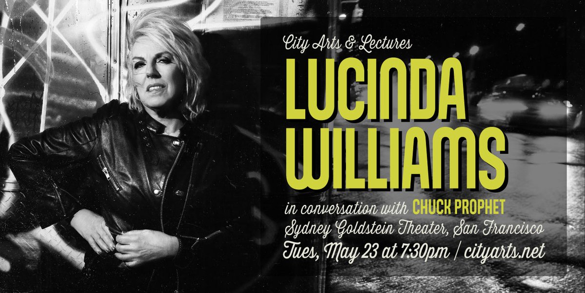 cityartssf's tweet photo. JUST ANNOUNCED: Legendary songwriter Lucinda Williams @HappyWoman9 and @ChuckProphet discuss the truth behind the music and Williams' new book, Don’t Tell Anybody the Secrets I Told You. @highroadtouring @CrownPublishing Act fast for the best🎟️: https://t.co/cHjGynIZDl https://t.co/MTaWc8zu62