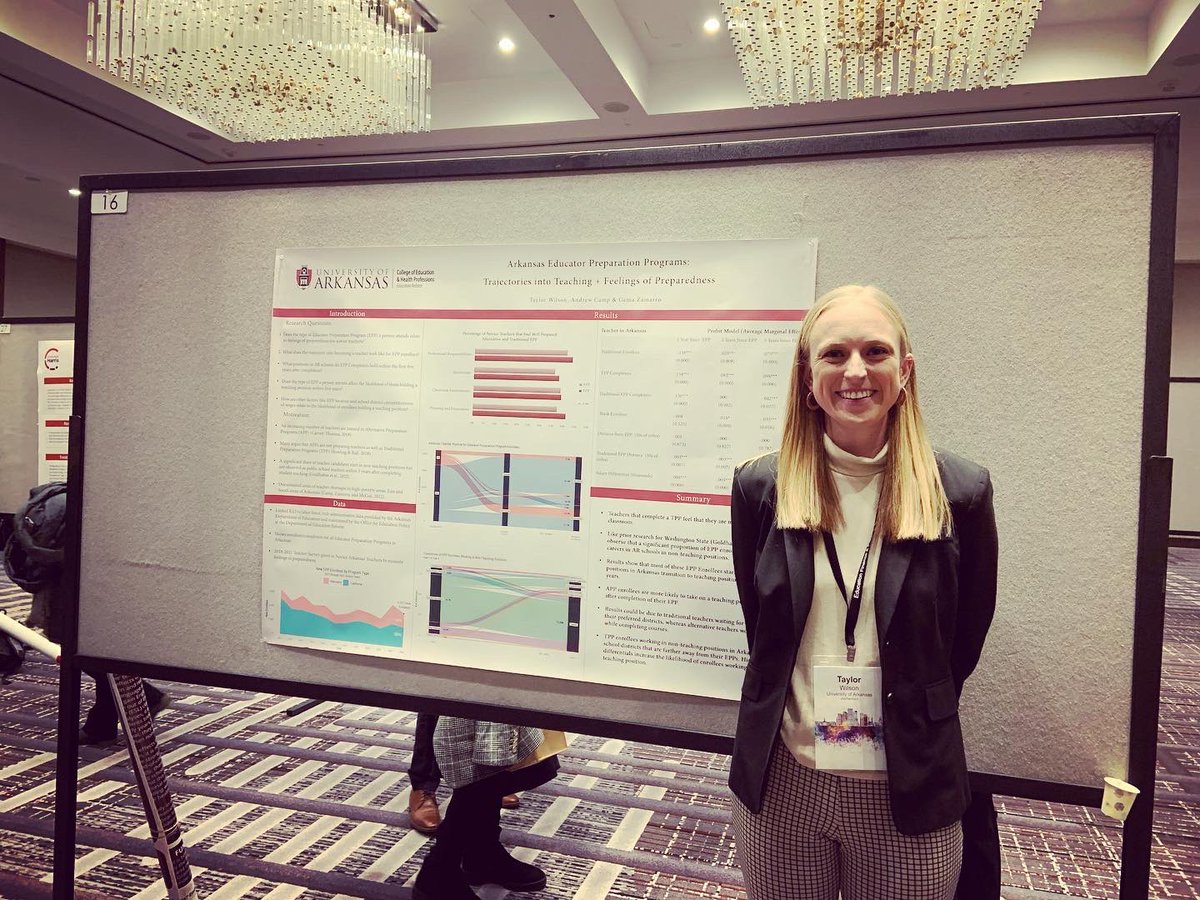 gema_zamarro's tweet image. @ua_edreform @uacoehp students @thetaywil @SarahR_Morris doing a great job at #APPAM2023 poster session 1. Make sure to come by and check these posters out!
