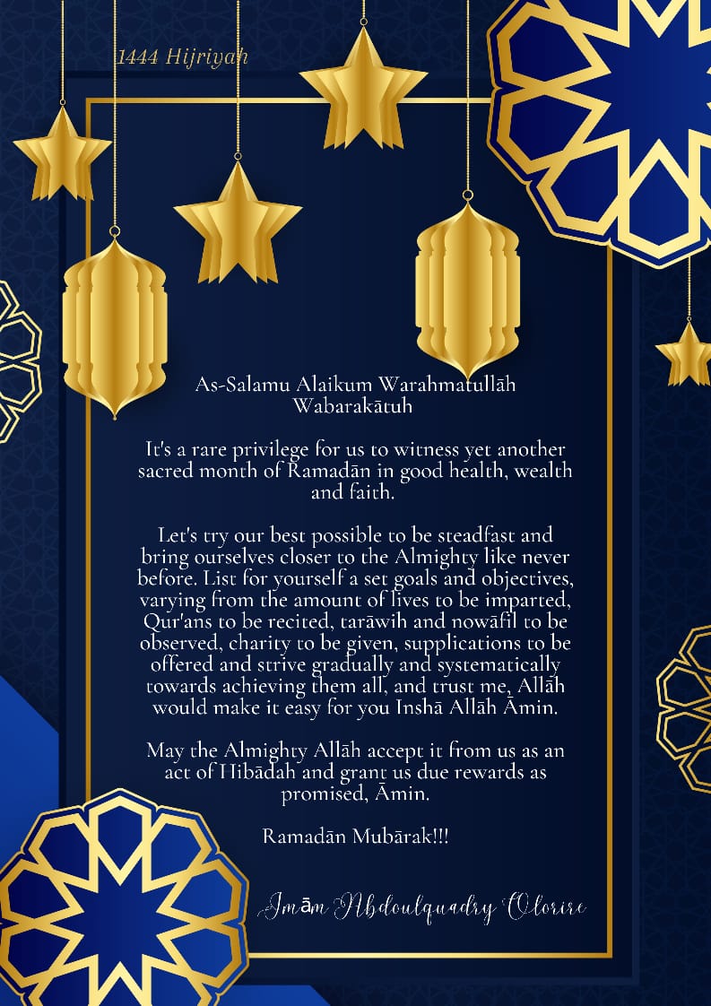 abdoulquadry's tweet photo. As-Salamu Alaikum Warahmatullāh Wabarakātuh 

It's a rare privilege for us to witness yet another sacred month of Ramadān in good health, wealth and faith. 

Let's try our best possible to be steadfast and bring ourselves closer to the Almighty like never before. #RamadanMubārak https://t.co/YOkI0BBJXo