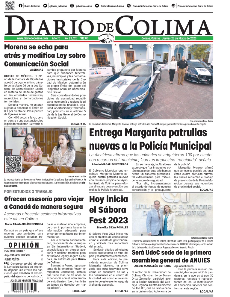 Diario_deColima's tweet photo. Te presentamos la #portada de la versión impresa de hoy de #DiariodeColima https://t.co/NP1brtgEgc