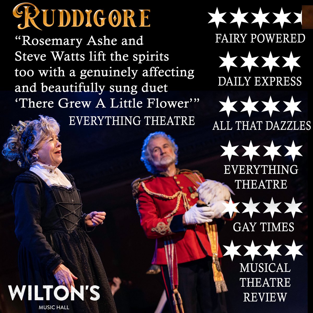 Ruddigore at Wilton's (@ruddigorewilton) on Twitter photo Don't miss! Tonight at 7:30pm <a href="/WiltonMusicHall/">Wilton's Music Hall</a> "<a href="/rosemaryashe/">Rosemary Ashe</a> and <a href="/stevewatts33/">Steve Watts</a> lift the spirits with a genuinely affecting and beautifully sung duet ‘There Grew A Little Flower'" - <a href="/EveryTheatre/">Everything Theatre</a>. Breathtakingly gorgeous. wiltons.org.uk/whatson/774-ru… #opera #londonopera Don't miss! Tonight at 7:30pm <a href="/WiltonMusicHall/">Wilton's Music Hall</a> "<a href="/rosemaryashe/">Rosemary Ashe</a> and <a href="/stevewatts33/">Steve Watts</a> lift the spirits with a genuinely affecting and beautifully sung duet ‘There Grew A Little Flower'" - <a href="/EveryTheatre/">Everything Theatre</a>. Breathtakingly gorgeous. wiltons.org.uk/whatson/774-ru… #opera #londonopera