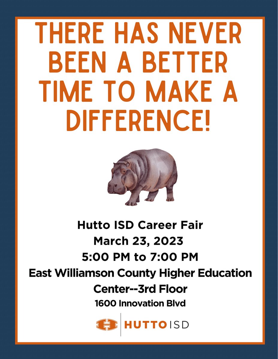 huttoisdhr's tweet photo. Hope to see you this evening!
Come make a difference in Hutto ISD! 🦛🧡🦛
#InspiringExcellence
#PremierChoiceInEducation https://t.co/sZD0WfL1BO