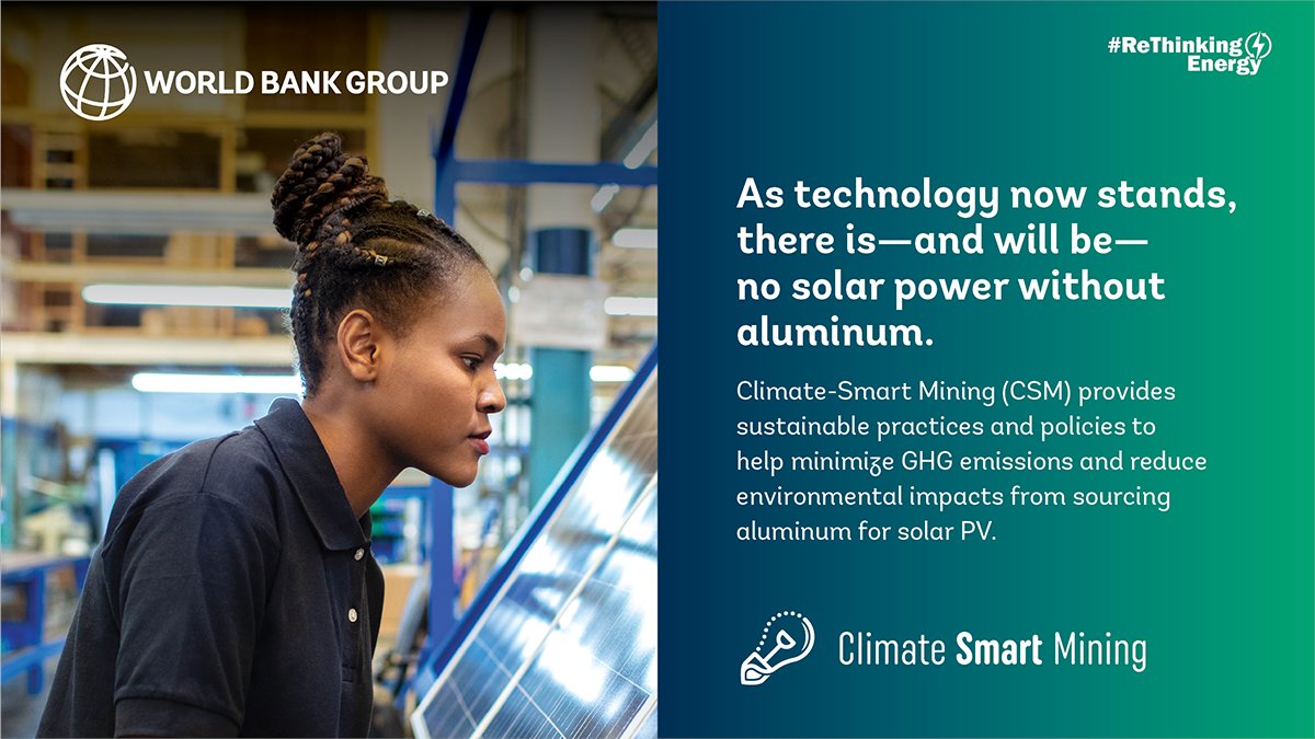WBG_Energy's tweet photo. How critical is aluminum to the #EnergyTransition? Rising solar PV adoption means higher aluminum demand. The @WorldBank estimates that aluminum demand will double in a 2-degree climate scenario.
Find out more 👉 https://t.co/SPyDqmQG6s
#ClimateSmartMining https://t.co/PnTATVyXAA