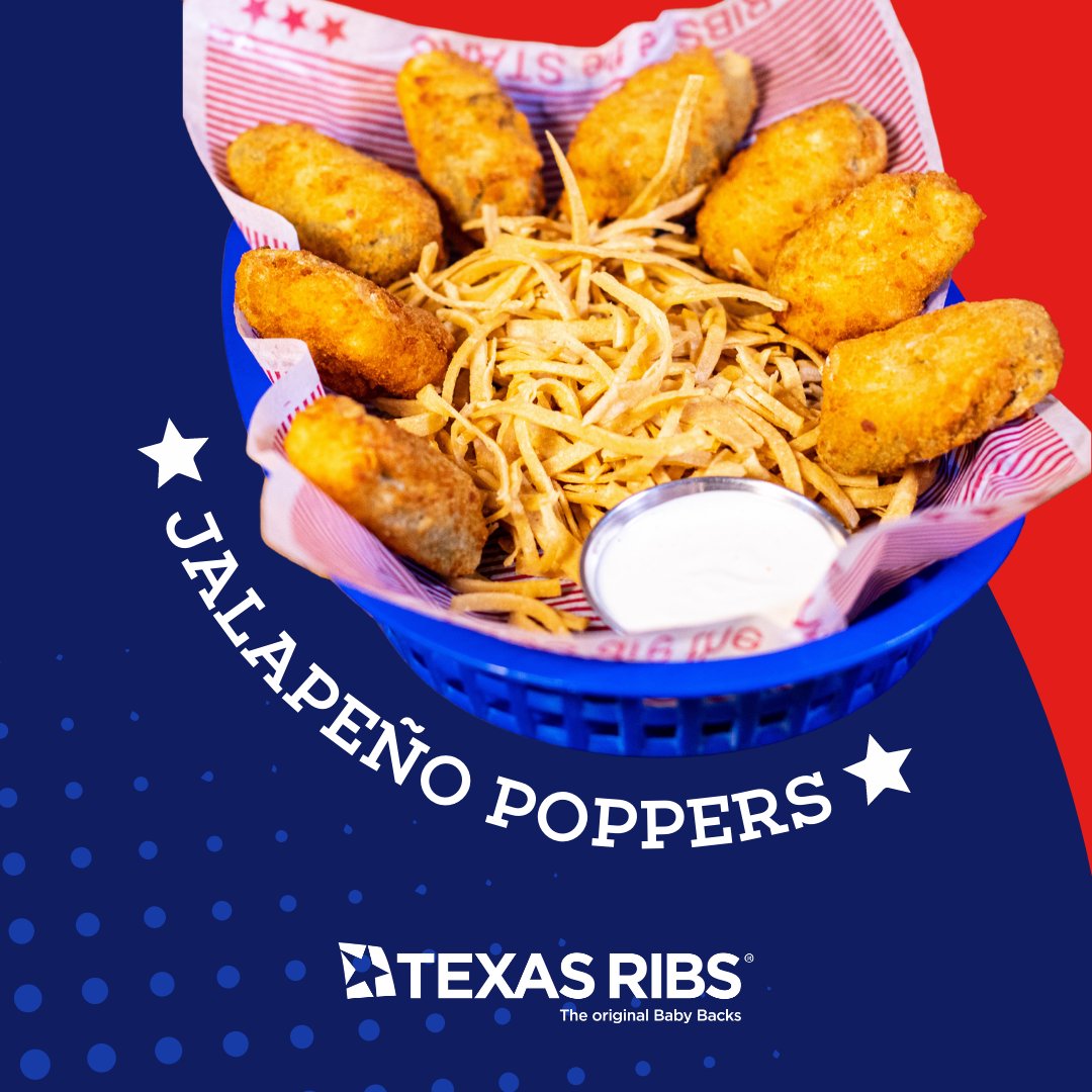 ¡Hoy toca #enchilarse con nuestros picositos #jalapeño poppers! Empanizados y rellenos de #queso crema, acompañados de aderezo #ranch ¿Ya los probaste?
#texasribs #txr #txribs