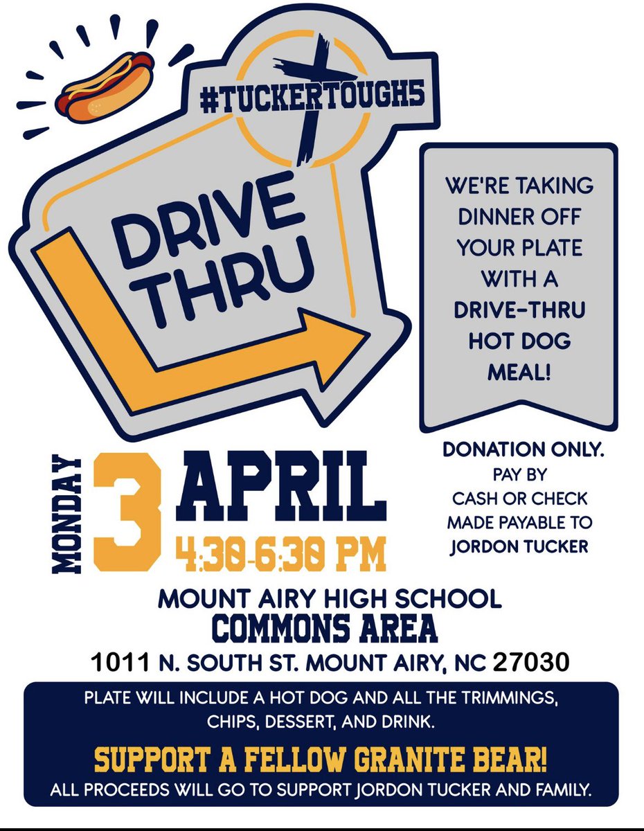 Attn <a href="/GraniteBears/">MA Athletics</a> <a href="/granitestrong1/">Granite Strong</a> <a href="/MABearHistorian/">MA Bears Historian</a> @danny_gallimore <a href="/Levi_Goins/">Levi Goins</a> <a href="/MrCoryLeeSmith/">Cory Smith</a> <a href="/Coach_Holder4/">Logan Holder</a> <a href="/NSHS_Greyhounds/">Greyhound Athletics</a> @Coach_LowmanES <a href="/PYAOEaglesFB/">Monty Southern</a> THIS IS A DRIVE-THRU EVENT GO 🐻 🌭