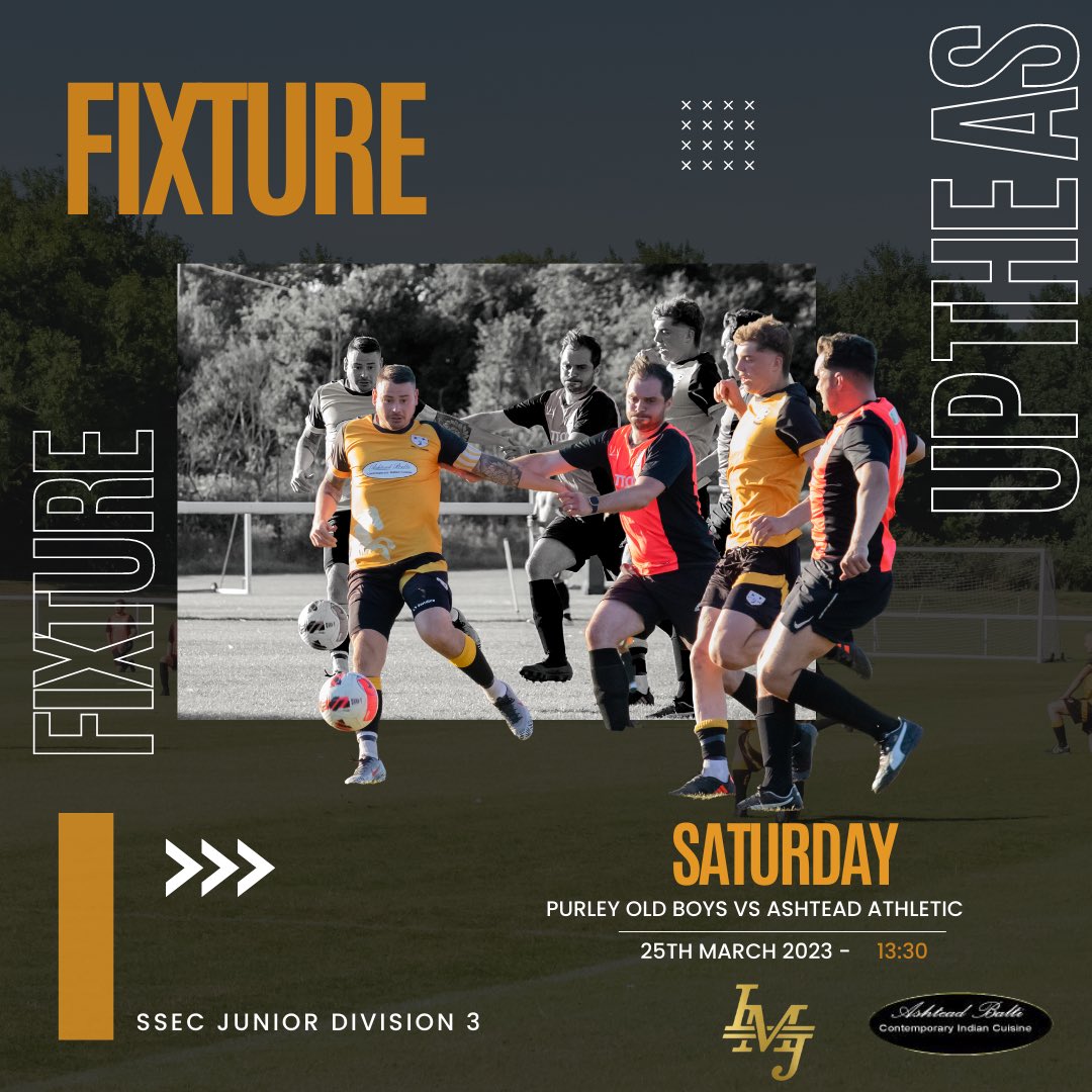 Final push for the season 💪🏻

Purley Old Boys Vs Ashtead Athletic: SSEC JUNIOR DIVISION 3 🏆

📆 Saturday 25th March 2023 
⏰ 13:30
📍 John Fisher Sports Ground

#UPTHEAS #BALTIBOYS