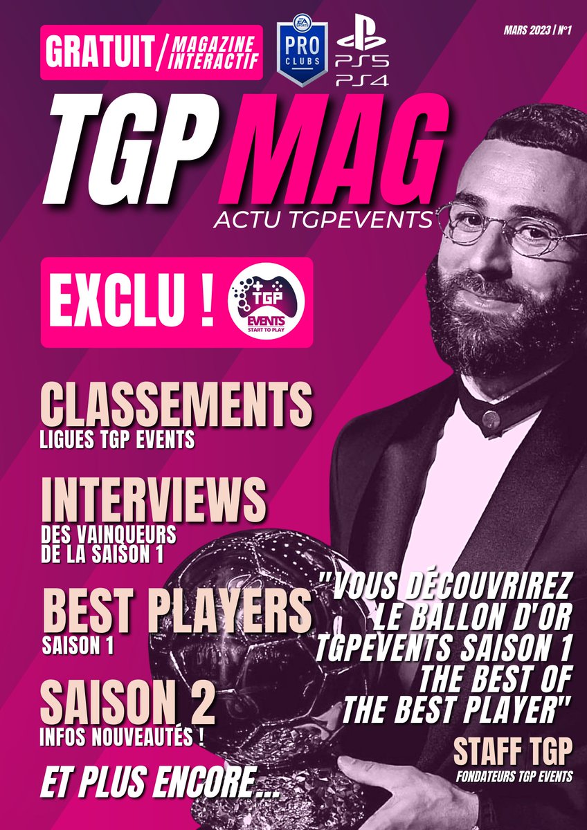 TGP_Events_'s tweet photo. 🚨Bonjour à tous !🚨
La #TGPEVENTS vous offre sont magazine 📄 digital 📱dédié à #ACTUTGPEVENTS🔥🏆⚽️.
INTERVIEWS, INFOS SAISON 1 ET 2 et pleins d'autres news croustillantes
#CLUBPROFIFA23 #PS4 #PS5
Bonne lecture à tous.
RT 🙏🤝
TGPMAG EDITION 1 LINK :
https://t.co/YGYqlMrTin https://t.co/Gm2wKWN2vS