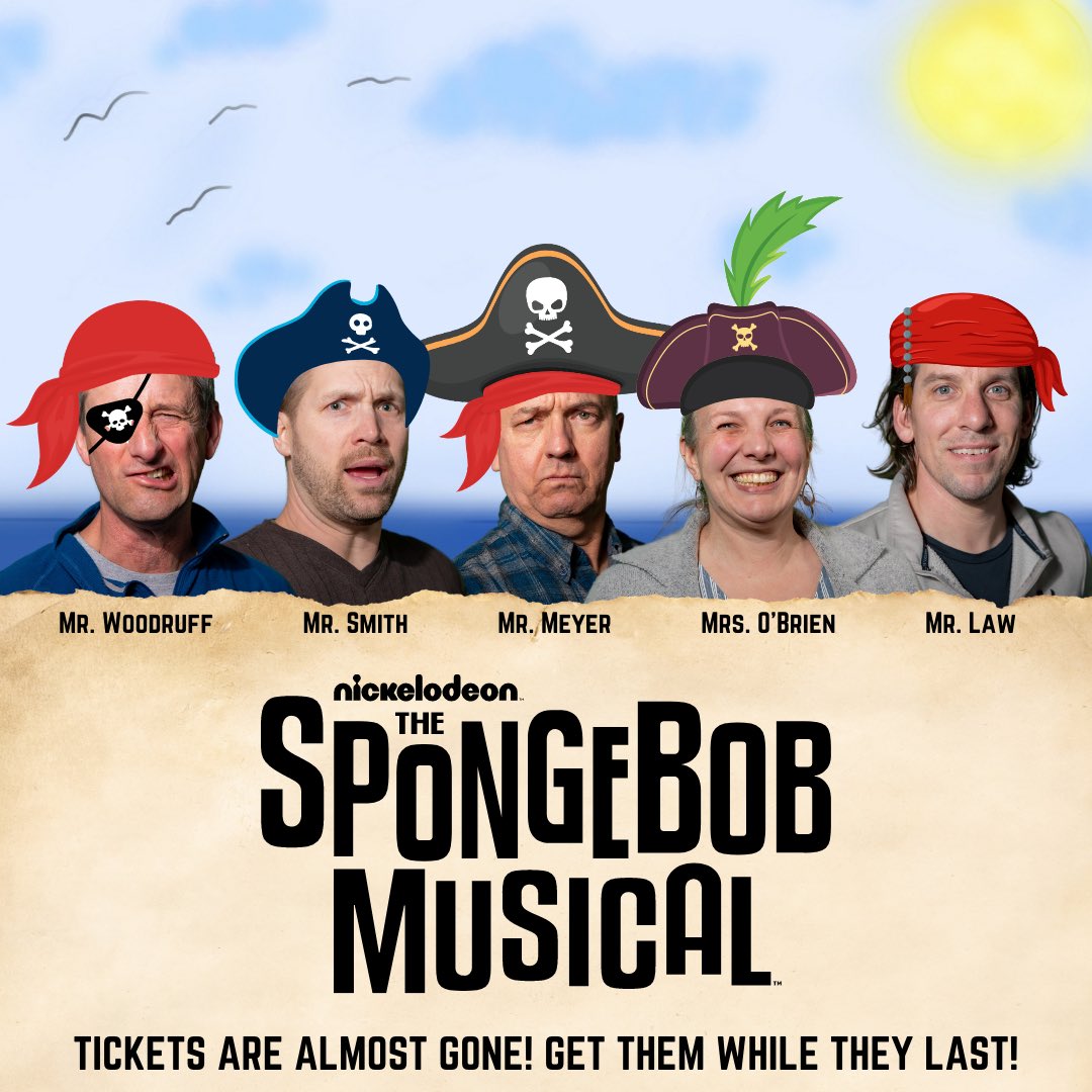 melaniewcometa's tweet photo. ARE YE READY??? Did you know that these amazing teachers are making cameos in The SpongeBob Musical?! Get your tickets in the library or at https://t.co/EkUpu3mizQ before they are gone. We are dangerously close to a sell-out so don’t wait! https://t.co/mdsj5EMYD6
