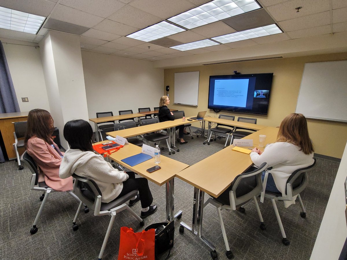 AU_SPA's tweet photo. We love having accepted Ph.D. students on campus today! They are meeting w/ their departmental advisors & hearing from Asst. Dean, Graduate Enrollment Jennifer Forney & Senior Assoc. Dean for Academic Affairs Alison Jacknowitz! #Yes2SPA https://t.co/dh89PzW0kL