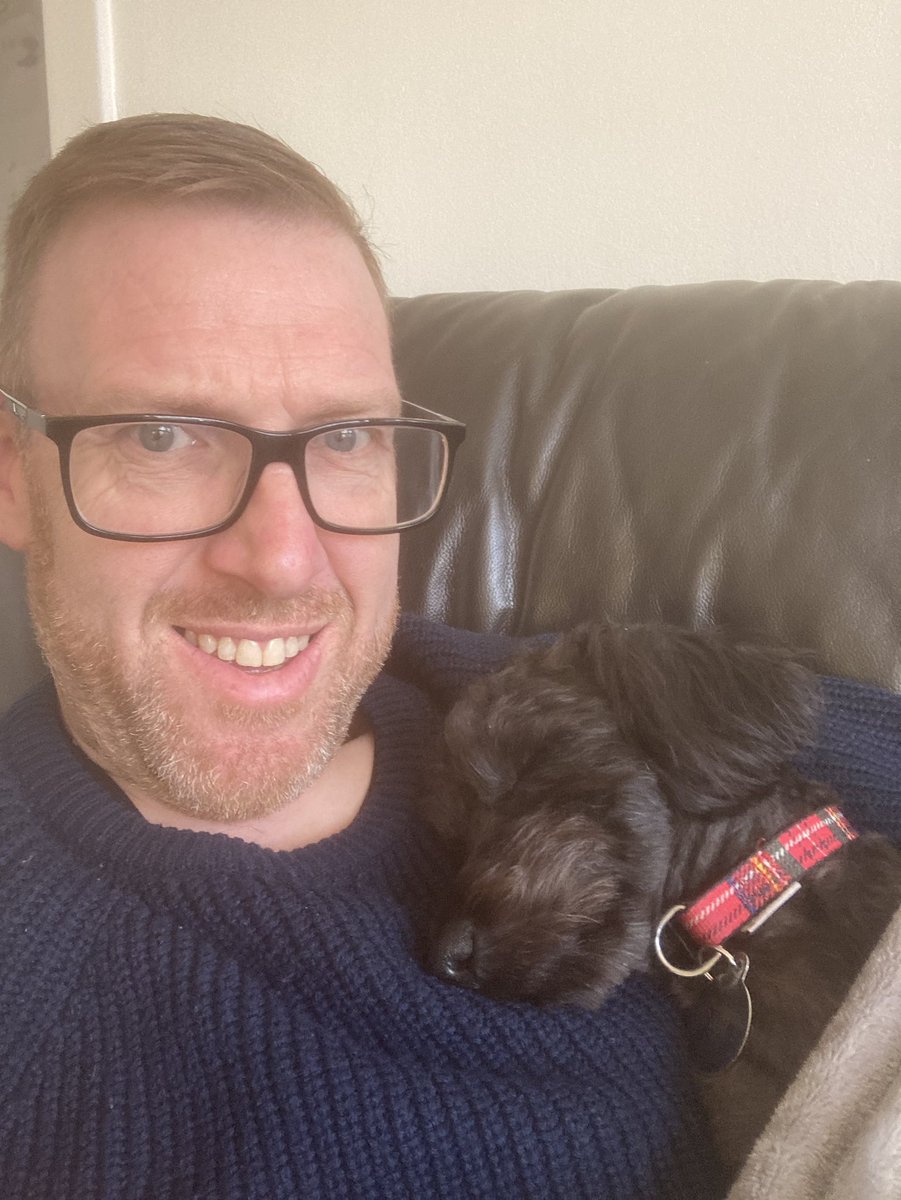 davidramsay's tweet image. This is Angus currently… ‘Daddy please don’t move, I’m comfy’ It’s a hard puppy life.. 🐾 #internationalpuppyday #puppy #schnoodle