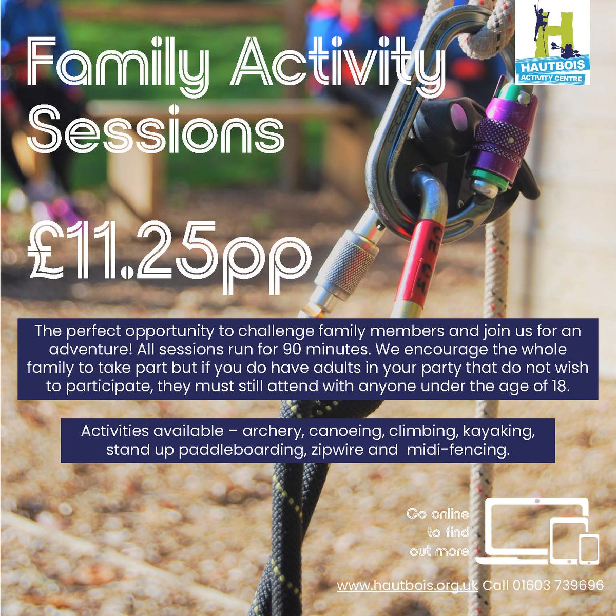 Our family activity sessions are the perfect opportunity to challenge family members and join us for an adventure! All sessions run for 90 minutes. 

Check our website for more information on all the activities and to book: bit.ly/3JxUP6l