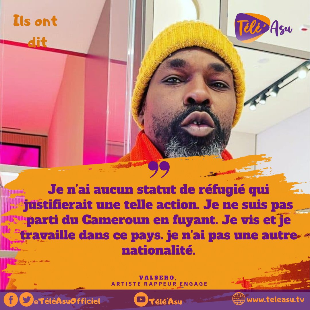 AnniePayep's tweet photo. "Je n’ai aucun statut de réfugié qui justifierait une telle action. Je ne suis pas parti du Cameroun en fuyant. Je vis et je travaille dans ce pays. Je n'ai pas une autre nationalité" #Valsero 

https://t.co/Uy01iVl6O4

#Teleasu https://t.co/mkSECMQ1b4