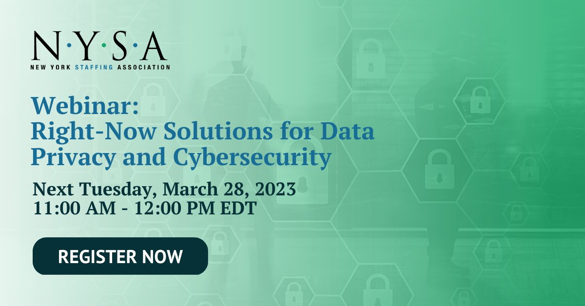 Join us for a critical conversation on data privacy and cybersecurity! 🚨 Our webinar on "Right-Now Solutions for Data Privacy and Cybersecurity" is less than a week away, on Tuesday, March 28, at 11:00 AM EDT. Register now: ow.ly/BXwv50NqxSv

#NYSA #cybersecurity #webinar